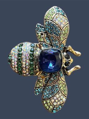 Exquisite Vintage Large Bee Brooch Colorful Tiny Rhinestone Crystals